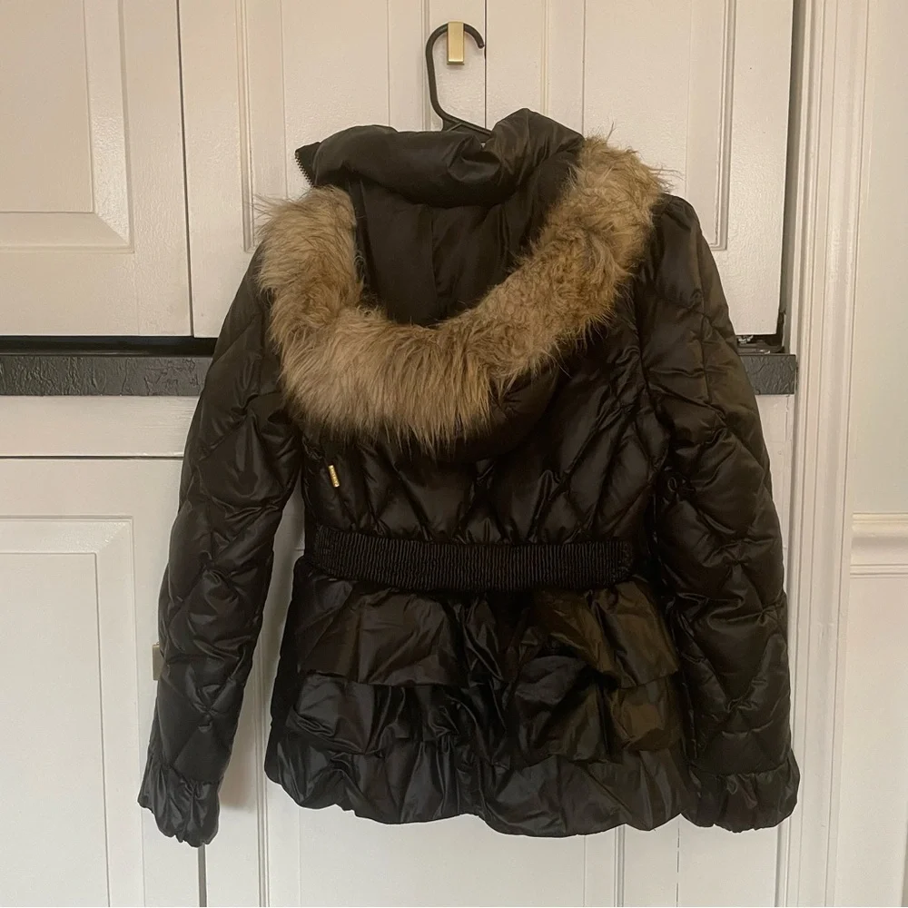 Juicy Couture down filled matte black puffer jacket faux fur hood - Picture 3 of 4